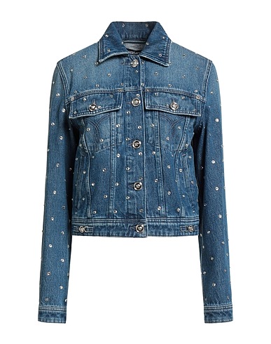 VERSACE Denim jacket Blue 100% Cotton, Glass, Metal