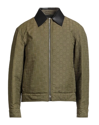 FERRAGAMO Jacket Military green 100% Polyamide, Lambskin