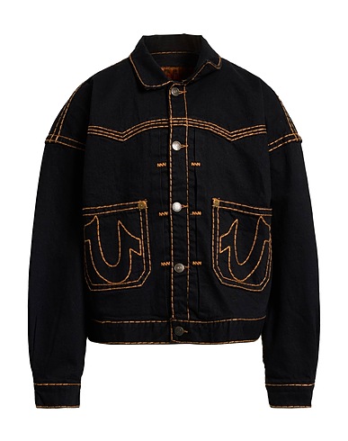 TRUE RELIGION Denim jacket Black 99% Cotton, 1% Elastane