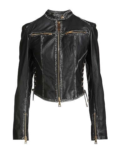 VERSACE JEANS COUTURE Biker jacket Black 100% Goat skin