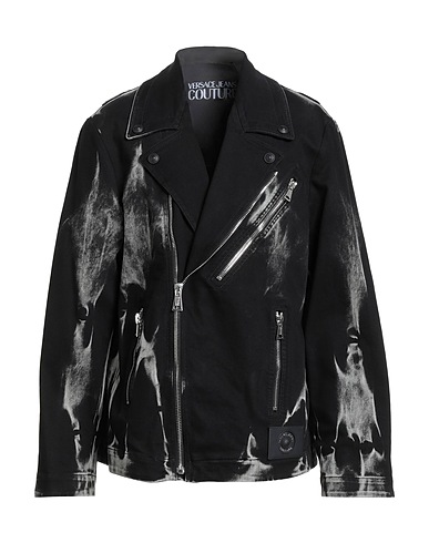 VERSACE JEANS COUTURE Denim jacket Black 68% Cotton, 20% Acrylic, 11% Polyester, 1% Elastane