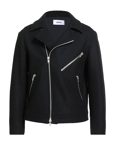 GRIFONI Biker jacket Black 80% Wool, 20% Polyamide