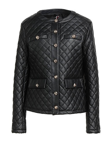 CAFèNOIR Biker jacket JEANS Black 66% Polyurethane, 34% Viscose