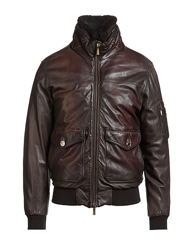 MOORER Shell jacket Chocolate brown 100% Goat skin, Wool, Elastane, Polyamide, Acrylic