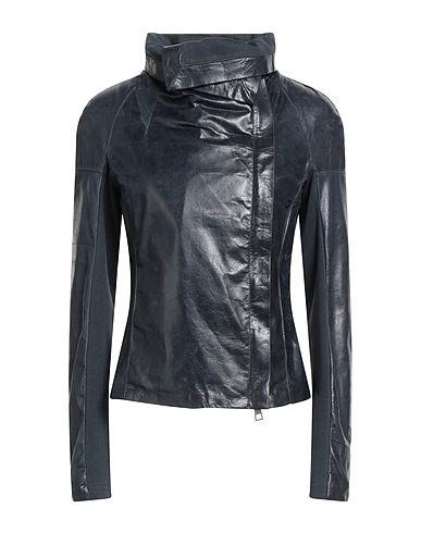 STREET LEATHERS Biker jacket Midnight blue Leather, Viscose, Nylon, Elastane