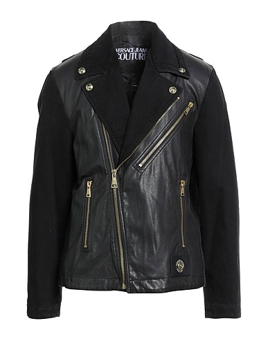 VERSACE JEANS COUTURE Biker jacket Black 100% Cotton, Polyester, Polyurethane resin