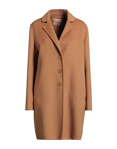 TWINSET Coat Camel 50% Polyester, 50% Wool