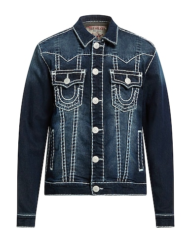 TRUE RELIGION Denim jacket Blue 95% Cotton, 4% Polyester, 1% Elastane