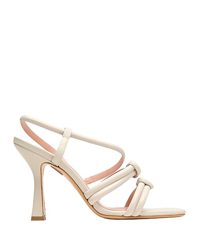 8 by YOOX サンダル LEATHER SQUARE TOE HIGH-HEEL SANDAL
 ベージュ やぎ革 100%