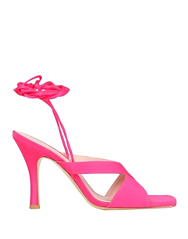 8 by YOOX Sandals SATIN SQUARE TOE LACE-UP SANDALS
 Fuchsia 100% Polyester
