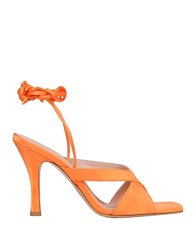 8 by YOOX Sandals SATIN SQUARE TOE LACE-UP SANDALS
 Orange 100% Polyester