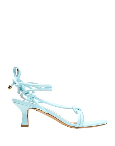 8 by YOOX Sandals LEATHER SQUARE TOE LACE-UP SANDAL
 Sky blue 100% Goat skin