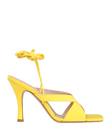 8 by YOOX Sandals SATIN SQUARE TOE LACE-UP SANDALS
 Yellow 100% Polyester