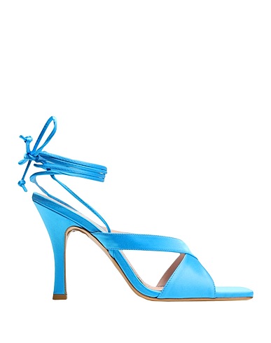 8 by YOOX Sandals SATIN SQUARE TOE LACE-UP SANDALS
 Turquoise 100% Polyester