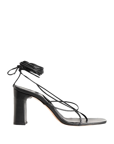 8 by YOOX Flip flops LEATHER SQUARE TOE LACE-UP THONG SANDAL
 Black 100% Ovine leather