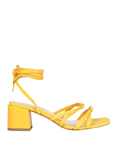 8 by YOOX Sandals LEATHER SQUARE TOE LACE-UP SANDAL
 Marigold 100% Ovine leather