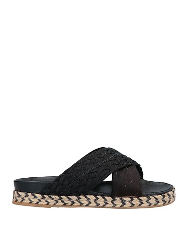 MR & MRS ITALY Sandals Black Leather, Textile fibres