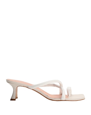 8 by YOOX Flip flops LEATHER SQUARE TOE SPOOL-HEEL SANDAL
 White 100% Leather