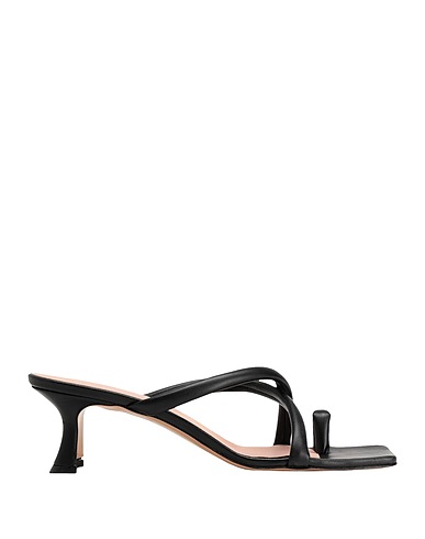 8 by YOOX Flip flops LEATHER SQUARE TOE SPOOL-HEEL SANDAL
 Black 100% Leather