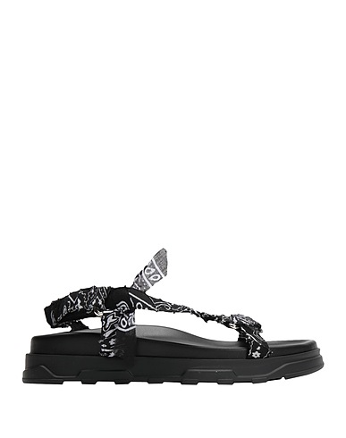 8 by YOOX Sandals CANVAS BANDANA PRINT TRIMMED SANDALS
 Black 100% Cotton