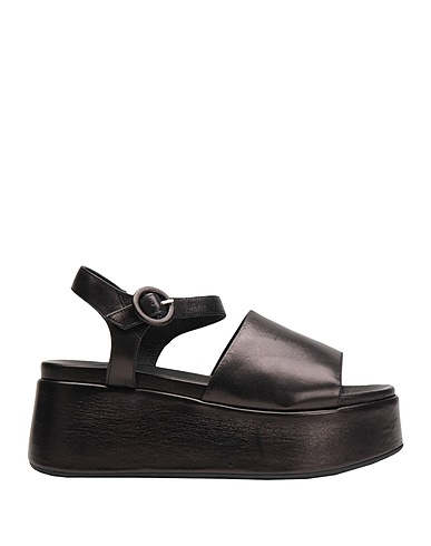 8 by YOOX サンダル LEATHER PLATFORM WEDGE
 ブラック 牛革（カーフ） 100%