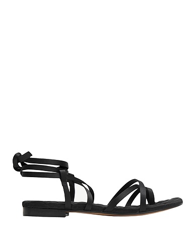 8 by YOOX Flip flops QUILTED SATIN LACE-UP FLAT SANDALS
 Black 100% Polyester