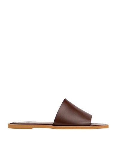8 by YOOX Sandals LEATHER SQUARE TOE SLIDE
 Dark brown 100% Goat skin