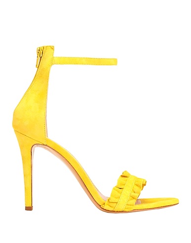 8 by YOOX Sandals SUEDE ALMOND TOE SANDAL W/ LEATHER FRILL
 Yellow 100% Goat skin