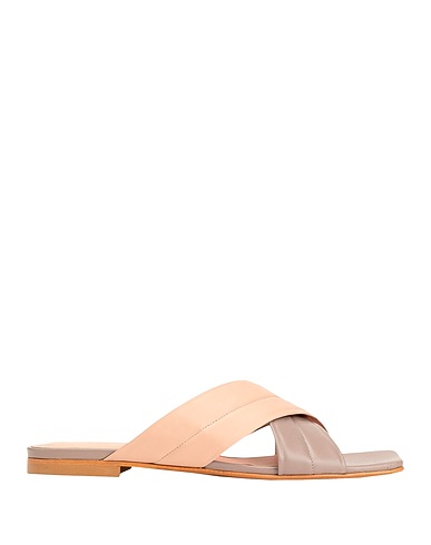 8 by YOOX Sandals QUILTED LEATHER SQUARE TOE SLIDES
 Taupe 100% Goat skin