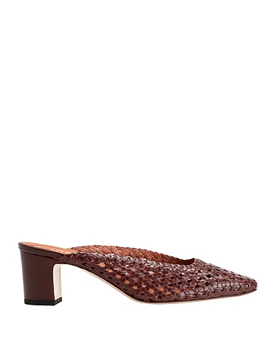 8 by YOOX Mules and clogs WOVEN LEATHER SQUARE TOE BLOCK-HEEL
 Chocolate brown 100% Calfskin
