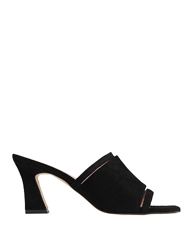 8 by YOOX Sandals SUEDE SQUARE TOE SPOOL-HEEL SANDAL
 Black 100% Ovine leather