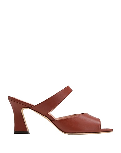 8 by YOOX Sandals LEATHER SQUARE TOE SPOOL-HEEL SANDAL
 Brick 100% Ovine leather