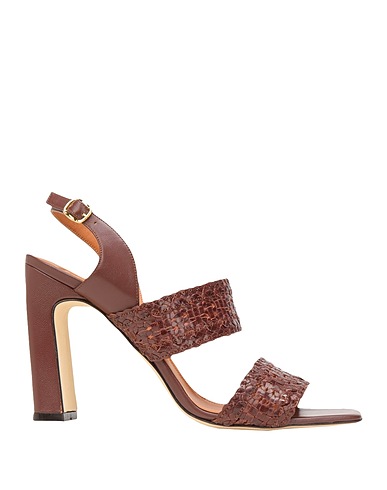 8 by YOOX Sandals WOVEN LEATHER SQUARE TOE SANDAL
 Chocolate brown 100% Calfskin