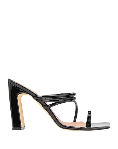 8 by YOOX ソング・サンダル PATENT SQUARE TOE SANDAL
 ブラック 羊類革 100%