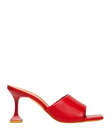 8 by YOOX Sandals LEATHER SQUARE TOE SPOOL-HEEL SANDALS
 Red 100% Bovine leather