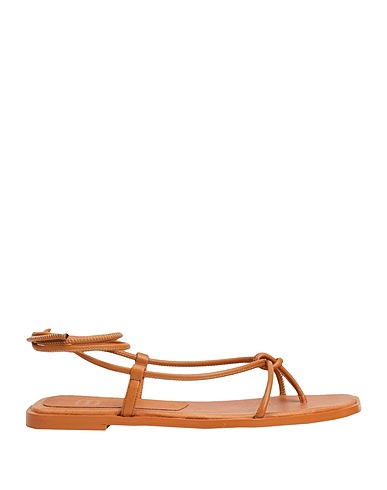8 by YOOX Flip flops LEATHER SQUARE TOE FLAT SANDALS
 Tan 100% Cow leather