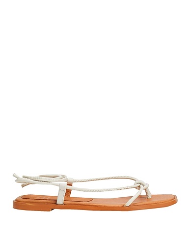8 by YOOX Dianetten LEATHER SQUARE TOE FLAT SANDALS
 Elfenbein 100% Rindsleder