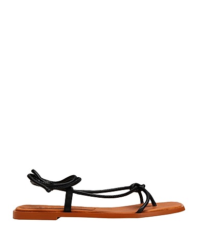 8 by YOOX Dianetten LEATHER SQUARE TOE FLAT SANDALS
 Schwarz 100% Rindsleder