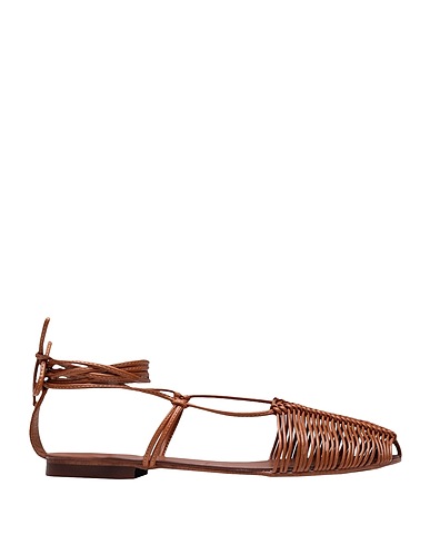 8 by YOOX Sandals FAUX LEATHER WOVEN FLAT SANDALS
 Brown 100% Polyurethane