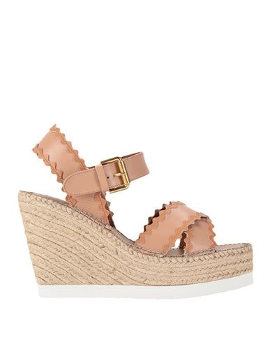 See By Chloé Glynn Scalloped Leather Espadrille Wedge Sandals In Pink