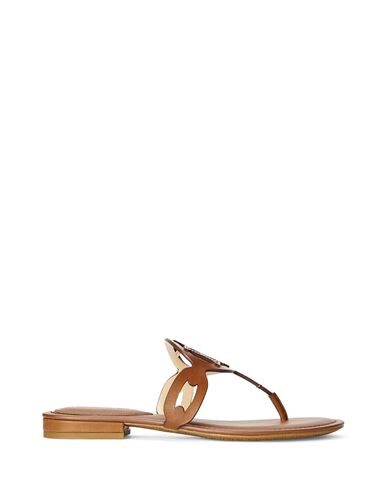 Shop Lauren Ralph Lauren Audrie Burnished Leather Sandal Woman Thong Sandal Tan Size 6.5 Soft Leather In Brown