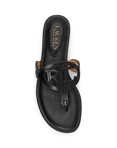 Shop Lauren Ralph Lauren Audrie Burnished Leather Sandal Woman Thong Sandal Black Size 8 Soft Leather