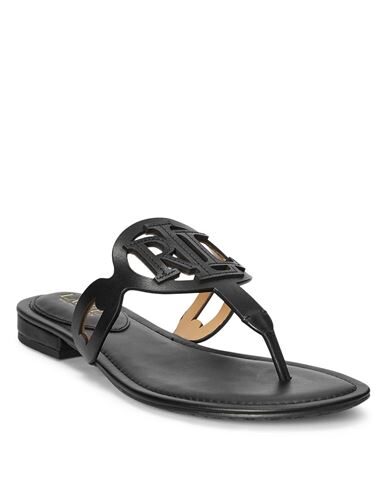 Shop Lauren Ralph Lauren Audrie Burnished Leather Sandal Woman Thong Sandal Black Size 8 Soft Leather