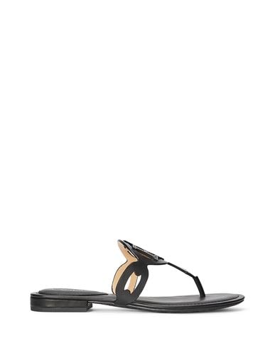 Shop Lauren Ralph Lauren Audrie Burnished Leather Sandal Woman Thong Sandal Black Size 8 Soft Leather