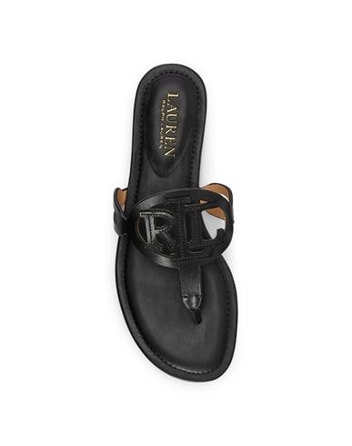 Shop Lauren Ralph Lauren Audrie Burnished Leather Sandal Woman Thong Sandal Black Size 8 Soft Leather