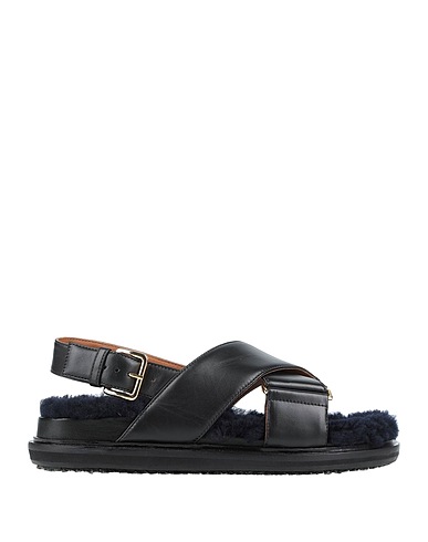 MARNI Sandals Black Leather, Shearling