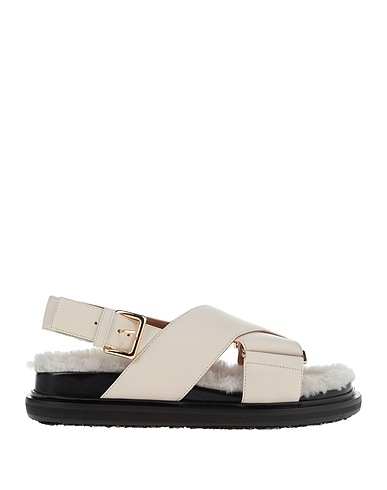 MARNI Sandals Ivory Leather, Shearling