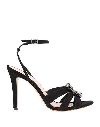 8 by YOOX Sandals SUEDE RHINESTONE EMBELLISHED SANDAL
 Black Goat skin