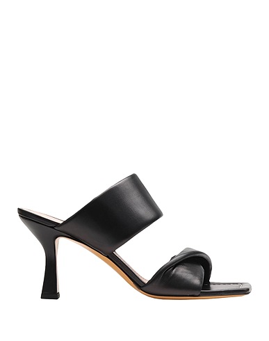 8 by YOOX Sandals LEATHER SQUARE TOE SPOOL-HEEL MULE
 Black 100% Goat skin