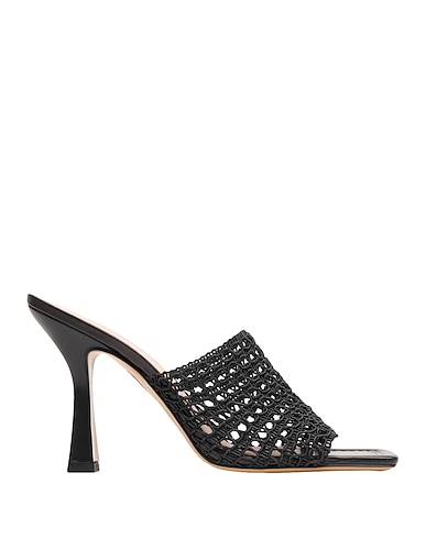 8 by YOOX Sandals WOVEN SQUARE TOE MULE
 Black Polyester, Goat skin